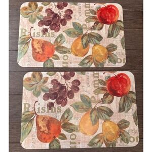 Pamela Gladding Y2K Rustic Fruit Placemats Set of 2 Apple Pear Grapes Made USA‎